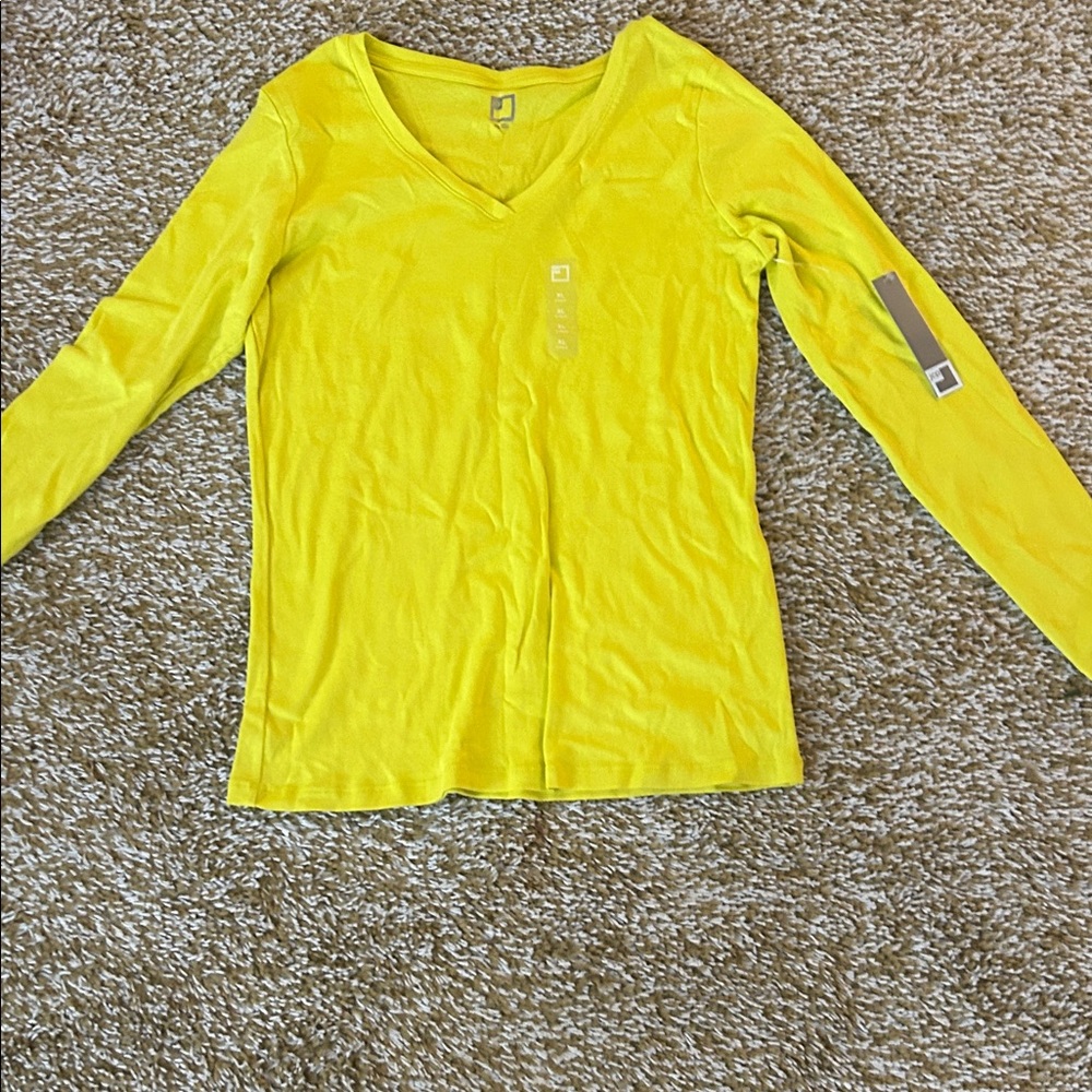 JCPenney Bright Yellow Long Sleeve V-Neck Top
